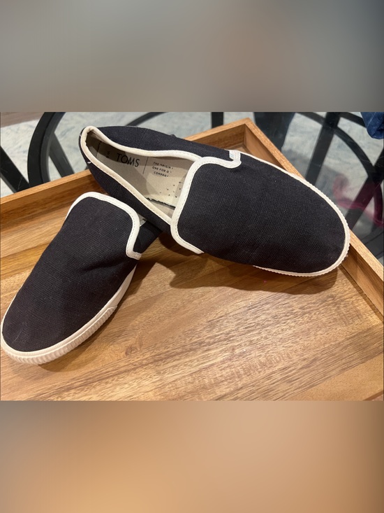 Toms Shoes - Toms Black Canvas Slip-On Loafers with White Trim Size 8 Women